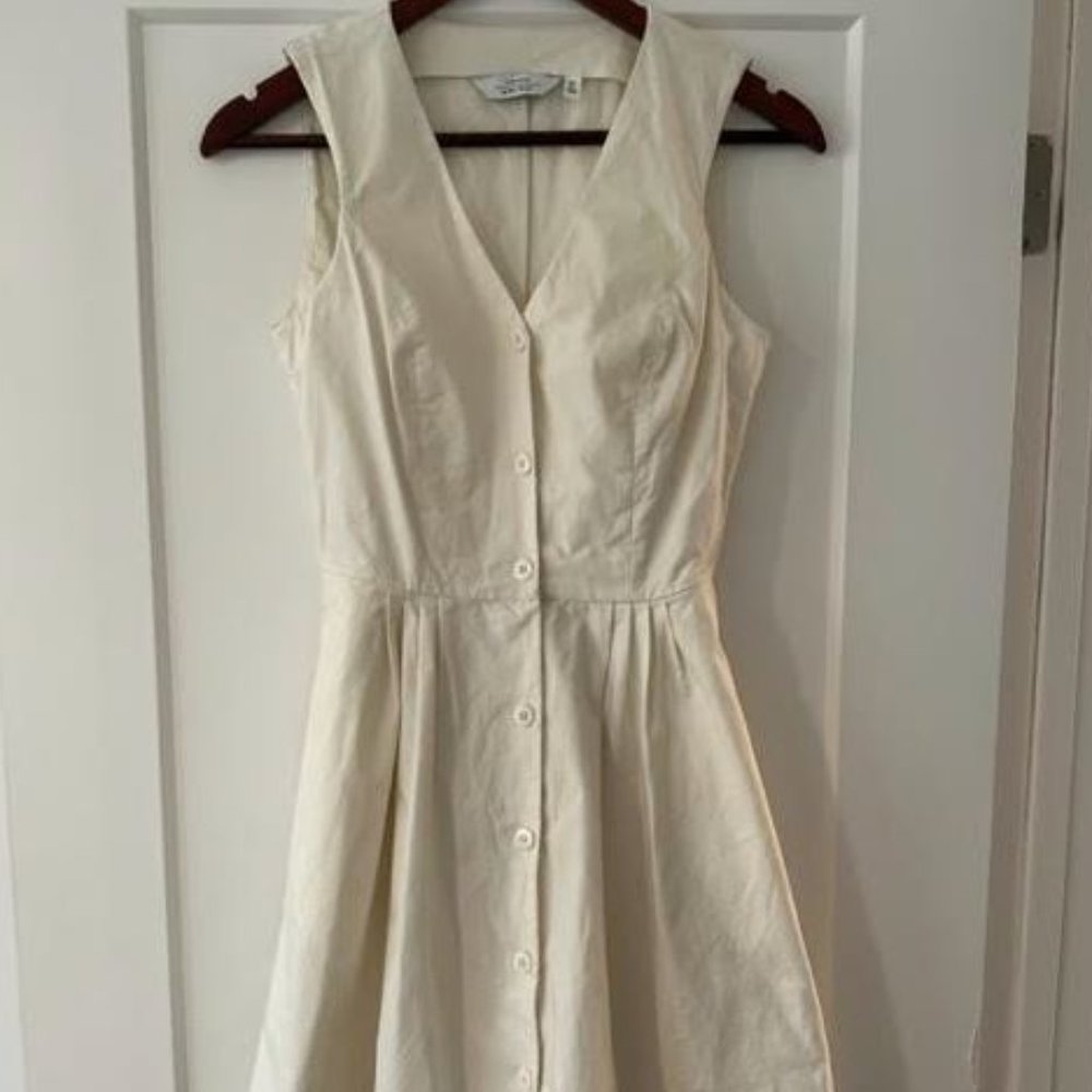 Paris Atelier White/Cream Button Up Dress with Black Ribbon Tie Sz 2